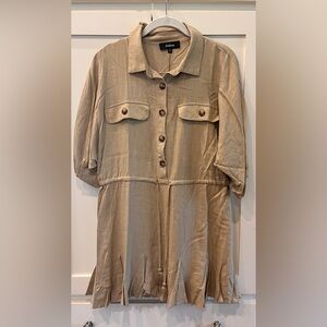 Tan ruffle hem dress. Size small. By boutique brand Aakkaa